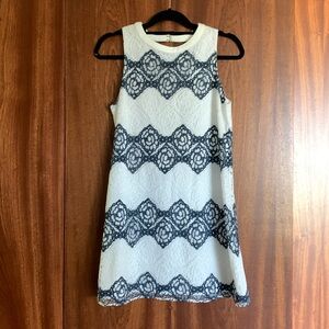 Annabella White and navy mini lace striped dress NEW